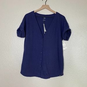 Treasure Bond blue button down blouse roll sleeve